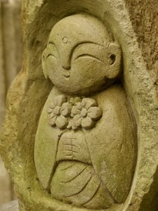 花地蔵様の石像h32cm お地蔵さん　祠地蔵　地蔵菩薩　石仏　仏像 　0521