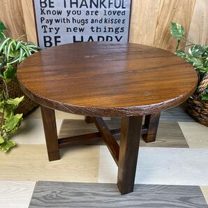 アジアンエスニック木製原木無垢材ちゃぶ台S 折りたたみ式ティーテーブル 木製花台 置き台 座卓