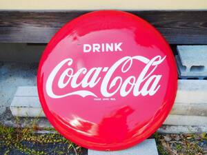 【ホーロー看板】　コカ・コーラ　Coca-Cola　琺瑯看板　特大　直径、８３cm　サビ有り