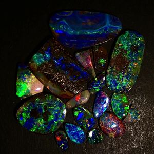 遊色効果!!◆天然ボルダーオパールおまとめ50ct◆m 重量約10g ルース 裸石 宝石 ジュエリー jewelry boulder opal 遊色 虹 ①