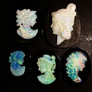 遊色効果!!◆オパールカメオ5点おまとめ◆m 19g/95ct ルース 裸石 宝石 ジュエリー jewelry opal 遊色 cameo 