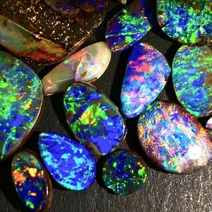 遊色効果!!◆天然ボルダーオパールおまとめ50ct◆m 重量約10g ルース 裸石 宝石 ジュエリー jewelry boulder opal 遊色 虹 ①