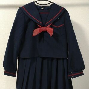 セーラー服 スカート スカーフ 上下3点セット 165A 大きいサイズ 冬物 赤1本線 女子 紺 制服 No6415