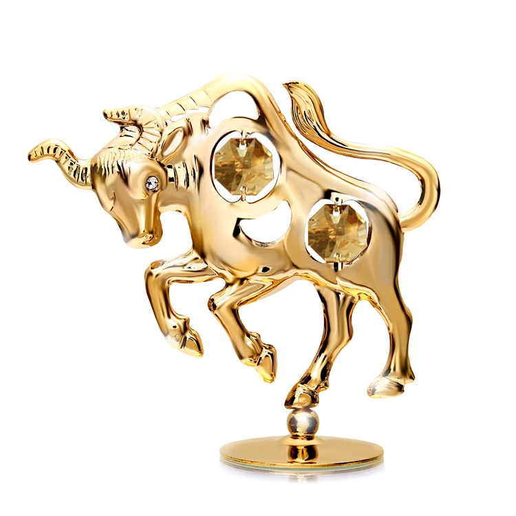 [Free Shipping] [Bonus Included] Gold Bull Figurine Birthday Gift Cow Year of the Ox Taurus Swarovski Crystal, Handmade items, interior, miscellaneous goods, ornament, object