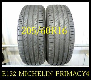 【E132】OG8005024 送料無料・代引き可 店頭受取可 2023年製造 約7.5部山 ◆MICHELIN PRIMACY4◆205/60R16◆2本