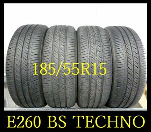 【E260】T8105174 送料無料・代引き可 店頭受取可 2020/2021年製造 約7.5~7部山◆BS TECHNO◆185/55R15◆4本