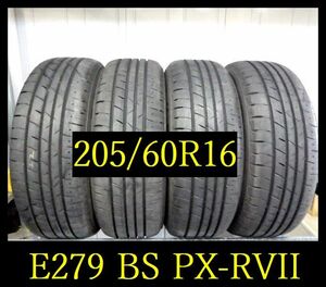 【E279】R0205174 送料無料・代引き可 店頭受取可 2022年製造 約8.5部山 ◆BS Playz PX-RVII◆205/60R16◆4本