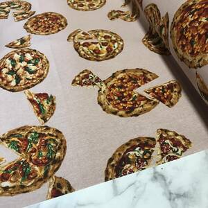 日本製　3m　綿麻キャンバス　ピザ柄②　くすみピンク　生地　ハギレ