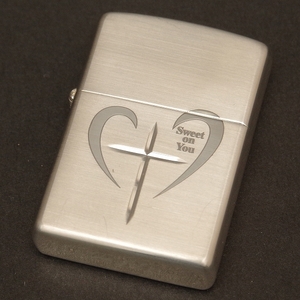 未使用保管品　ZIPPO　ハート　クロス　Sweet on You　優しいね　シルバーメッキ仕上げ　レギュラー　ブラッシュド　2005年製