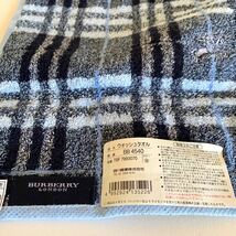 未使用 BURBERRY バーバリー ウォッシュタオル チェック柄 ホース刺繍 綿100% 日本製 ブルー系 タオルハンカチ 西川産業_画像6