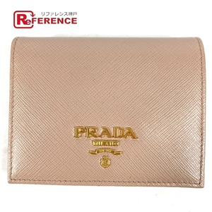 PRADA プラダ 1MV204 ロゴ バイカラー コンパクトウォレット 2つ折り財布 ベージュ レディース【中古】