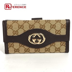 GUCCI グッチ 282426 インターロッキングG フラップ GG ロングウォレット 長財布 ベージュ レディース【中古】