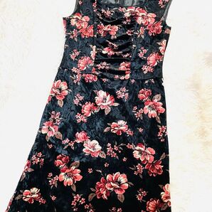 IMAGE ノースリーブ花柄ワンピース 黒 13号 LL