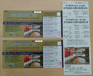 有馬温泉 太閤の湯 優待券2枚（4回分）、割引券2枚　 神戸電鉄 株主優待