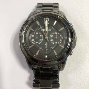 A24 FOSSIL Fossil CE-5008 wristwatch [ present condition goods ] men's black ceramic Ceramic quartz quarts chronograph 