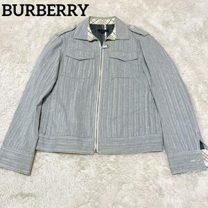 BURBERRY　BLUE　LABEL　バーバリーブルーレーベル デニムジャケット ストライプ チェック Mサイズ　グレー