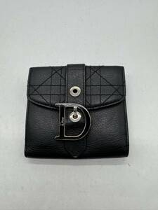 ★ Christian Dior / クリスチャンディオール カナージュ 二つ折り財布 ウォレット レザー ブラック ブランド 中古品 0514HA