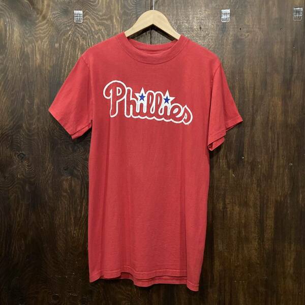 USA古着 Majestic マジェスティック Tシャツ MLB フィリーズ ジミーロリンズ 赤 Mサイズ フィラデルフィアフィリーズ 半袖Tシャツ 