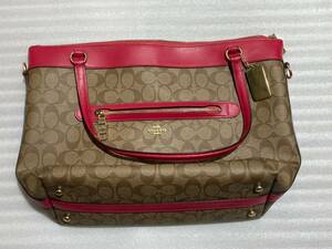 美品 COACH コーチ F58286 PVC×レザー 2WAY ハンドバッグ ショルダー ピンクカラー