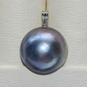 AP179 K18WG blue mabe pearl pendant top sea water 