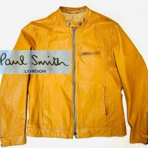 【サイズL】シングルライダース ポールスミス ラムレザー キャメル ベージュ レザージャケット Paul Smith London ロンドン 羊革 ジップ