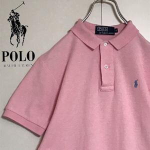 【色落ち感◎】ポロバイラルフローレン　ロゴ入りポロシャツ　薄ピンク　A1170