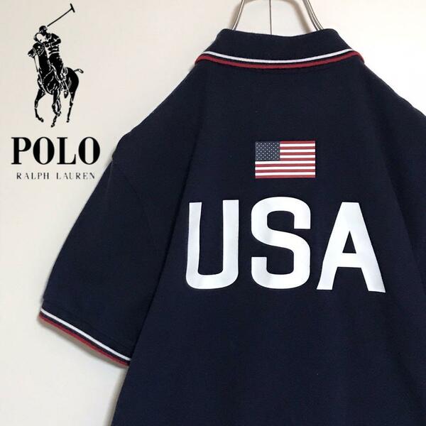【XSサイズ】ポロラルフローレン　刺繍ロゴ入りポロシャツ　USAプリントH889