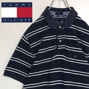 【人気定番】トミーヒルフィガー 刺繍ロゴ入りポロシャツ　ボーダー　H896