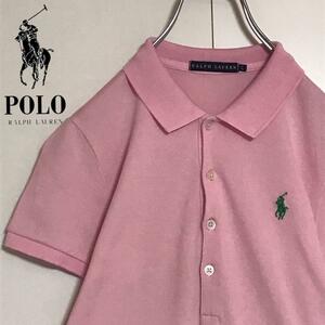 【人気定番】ラルフローレン　刺繍ロゴ入りポロシャツ　ピンク　タイト　H940