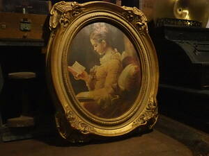 Art hand Auction [Mercado de pulgas francés Fragonard Girl Reading] Marco de fotos Marco dorado Antigüedades Pintura interior Industrial, antiguo, recopilación, bienes varios, otros