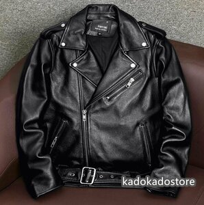 ★新品★ハレーバイクレザージャケット 上品　本革 高級　牛革　ライダースジャケット 革ジャン Ｓ～5XL　秋冬　黒