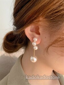 レディース ピアス クシュミール フェイクパール ロングイヤリング シンプル フレンチピアス