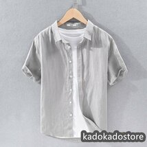 半袖シャツ 新品 メンズ ワイシャツ リネンシャツ 亜麻100% 夏 サマー 清涼感 心地良し 麻シャツ 無地 六色選択 グレーS-3XL選択可_画像1