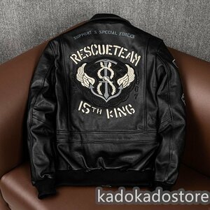 冬新品ライダースジャケット レザージャケット 牛革 バイクジャケット 刺繍本革革ジャン メンズフライトジャケット S~5XL 黒 選択/Lサイズ