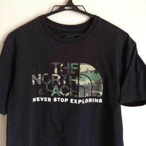 THE NORTH FACE ブラック Tシャツ BIG 迷彩 ロゴ 透湿 men's L