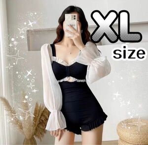 水着 レディース XL ブラック シースルー 体系カバー ラッシュガード 