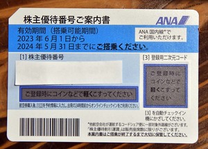 ANA株主優待券／即決／5月31日搭乗まで／番号通知