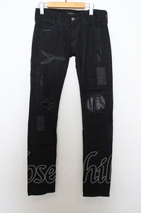 【SALE】Black by VANQUISH パンツ.レザーパッチリメイクストレッチスキニー /ブラック/28 O-23-05-24-044-Bl-pa-YM-ZT013