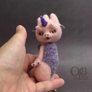 Art hand Auction Pink Narwhal Mini Dragon Dragon Wool Felt Handmade Ochamimi Western Dragon Doll, toy, game, stuffed toy, Wool felt