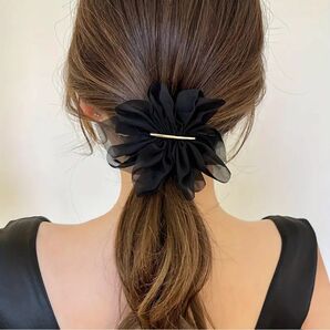 フラワー バレッタ ヘアピン 花 クリップ シンプル 韓国 まとめ髪 結婚式 ブラック ブライダル ヘアアクセサリー 冠婚葬祭