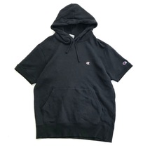 【1円～】Champion チャンピオン フード プルオーバー 半袖 スウェットシャツ 紺 size:L メンズ /パーカー パーカ トレーナー スエット_画像1