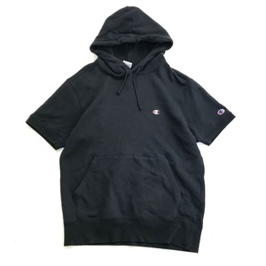 【1円～】Champion チャンピオン フード プルオーバー 半袖 スウェットシャツ 紺 size:L メンズ /パーカー パーカ トレーナー スエット