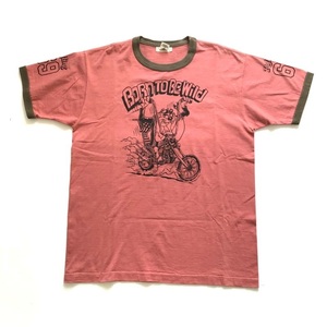 【美品】TOYS McCOY McHILL トイズマッコイ RINGER TEE BORN TO BE WILD 69 タスマニアンデビル バイク 半袖 リンガー Tシャツ size:L 