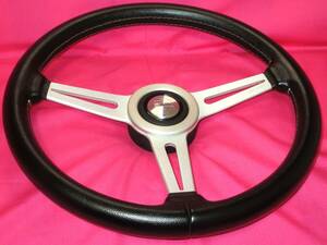 5712 regular goods!MOMO Momo RETRO retro 35.5Φ black leather & silver spoke steering gear steering wheel horn button 