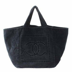 【シャネル】Chanel　スポーツライン ココマーク パイル コットン トートバッグ ビーチバッグ ネイビー 【中古】【正規品保証】207983