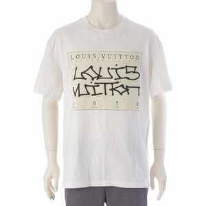 【ルイヴィトン】Louis Vuitton 22AW メンズ グラフィックロゴ 刺繍 クルーネック コットン Tシャツ ホワイト XL【中古】207360