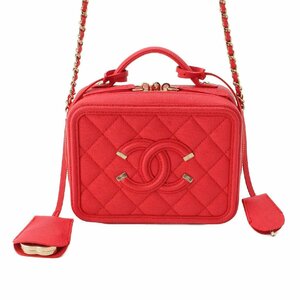 【シャネル】Chanel　29番台 CCフィリグリー キャビアスキン ミニ ショルダーバッグ レッド 【中古】【正規品保証】207197