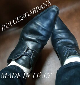 最値!イタリア製!洗練されたエレガンス!名作シャープトゥ!ドルガバ(DOLCE&GABBANA)高級カウレザー ドレスローファー!ブラック!黒 26～26.5