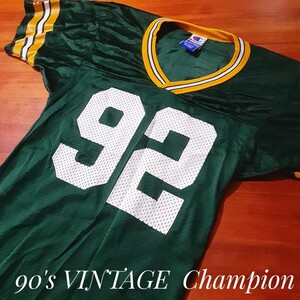 最値!希少USA製!90'sヴィンテージ!チャンピオン(Champion)フットボール Tシャツ!名作ブラジルカラー!グリーン×イエロー!緑黄色白 Sサイズ