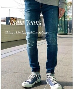 最値!定42900円!イタリア製!再販無し!名作ハイグレードライン!ヌーディージーンズ スキニーリン IAN REPLICA SELVAGE デニム ジーンズ W32